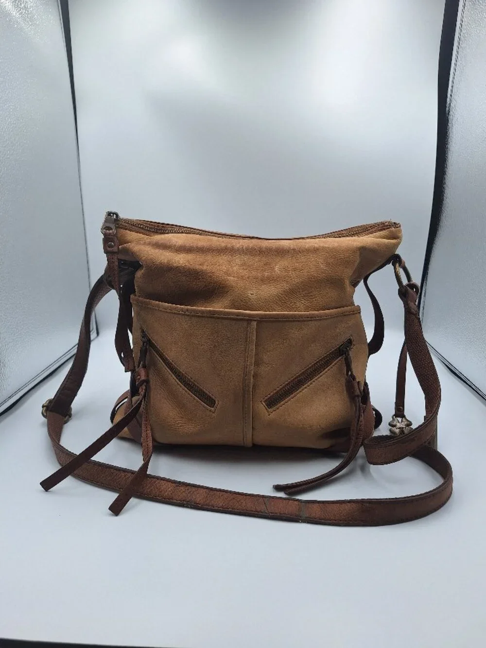 Lucky Brand Boho Western Leather Crossbody Bag Casual Fringe Purse